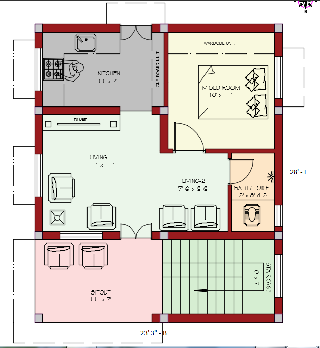 Plan 650 - Budget House - North Facing Building Plan