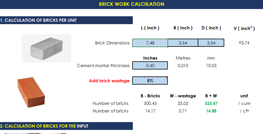 Brick Work Calculator