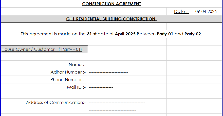 BUILDING CONTRUCTION AGREEMENT TAMIL & ENGLISH FORMAT