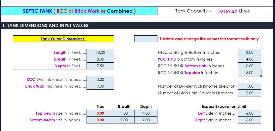 SEPTIC TANK CONSTRUCTION CALCULATOR